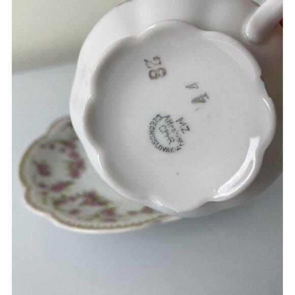 MZ Altrohlau CMR Czechoslovakia Bridal Rose Pattern Teacup & Saucer Set, Vintage - Picture 6 of 12